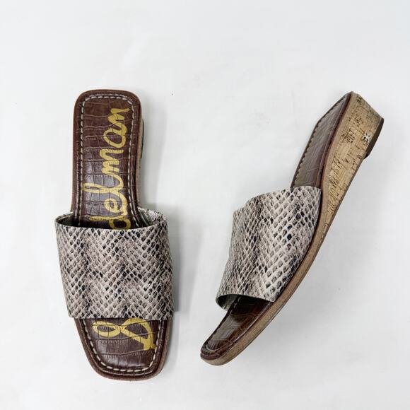 [Sam Edelman] Valery Snake Print Embossed Leather Mini Wedge Slide Sandals Sz 8 - Picture 3 of 12